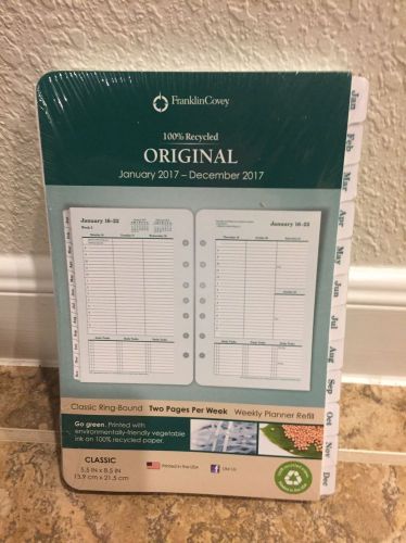 Franklin Covey Original White Tabbed 2017 Planner Refill 2 Page Per Week Classic