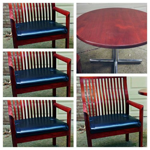 CONFERENCE TABLE AND 4 CHAIRS CHERRY WOOD AND LEATHER