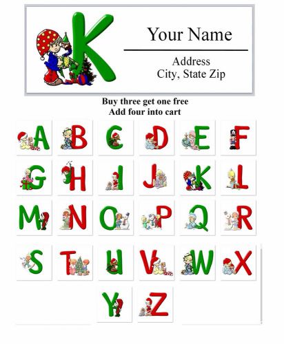 30 Personalized Address Labels Christmas MONOGRAM Buy 3 get 1 free (AC595)