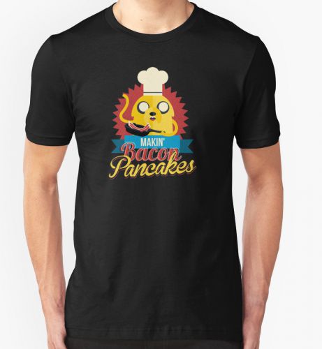 Jake The Dog Making Bacon Pancakes Men&#039;s Black Tshirt Tees Clothing