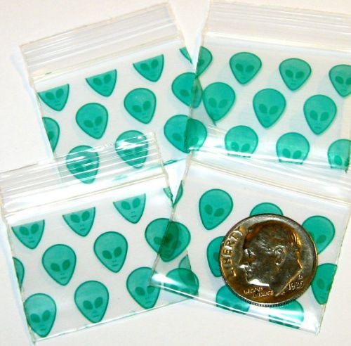 200 Green Aliens Baggies 1.25 x 1&#034; Mini Ziplock Bags 12510 Apple minizips