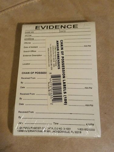 Armor Forensics Chain Of Possession Labels, 100 Pack #3-1001 NIP