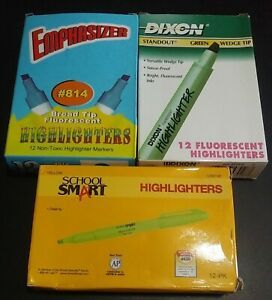 34 Asst. Highlighters 10 Green Chisel Tip 12 Blue Broad Tip 12 Green Wedge Tip