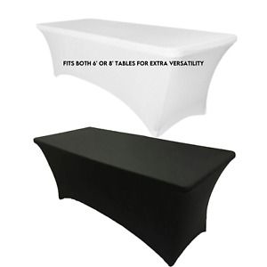 2-PACK WHITE &amp; BLACK SPANDEX SCRIM COVERS for 6-8&#039; Banquet DJ Tables LYCRA