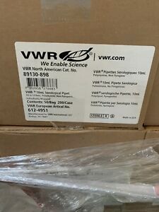 New VWR 10mL Sterile Disposable Plugged Serological Pipet Ind. Wrapped 200/Case