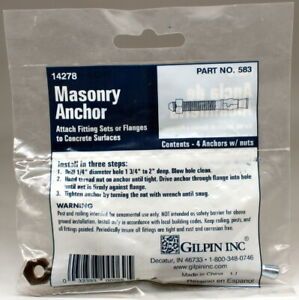 Gilpin Masonry Anchors w/ Nuts 4 Pack Part 583 1 3/4 Inches Long Attach Flanges