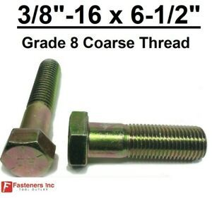 3/8-16 x 6-1/2&#034; (PT) Hex Bolt Yellow Zinc Plated Grade 8 Cap Screw Coarse Thread