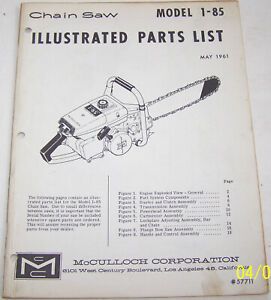 McCULLOCH CHAIN SAW 1-85 ORIGINAL OEM ILLUSTRATED PARTS LIST