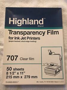 Highland Transparency Film 50 Sheets  #707 for InkJet Printers Removable Stripe