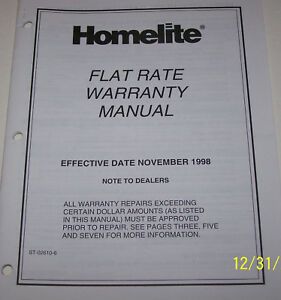 HOMELITE FLAT RATE WARRANTY MANUAL