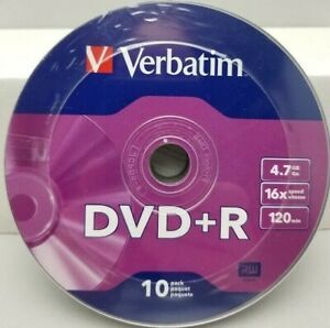 Verbatim DVD+R 10 Pack 16X 4.7GB 120 Minutes Recordable New Sealed