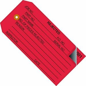 Aviditi G21021 Inspection Tag Legend&#034;Rejected&#034; 10 Point Cardstock 4-3/4&#034; Heig...