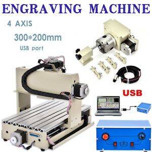 300W 3020 CNC 4 Axis Router Engraver Wood Carving Milling Machine 3D Cutter USB