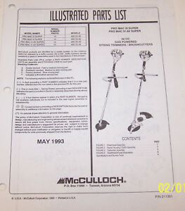 McCULLOCH TRIMMER PROMAC III SUPER/ PROMAC IV SUPER OEM ILLUSTRATED PARTS LIST