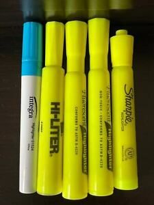 5pc NEW Hi-liter Desk Style Highlighter Chisel Tip, Fluorescent Yellow &amp; Blue