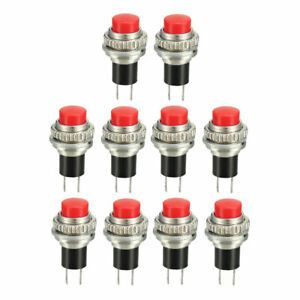 10mm Mounting Hole Red Momentary Push Button Switch SPST NO 10pcs
