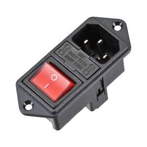 C14 Inlet Module Connector Male Power Socket Switch AC 250V 10A Green 1Set
