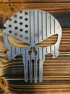 Punisher Skull with USA flag raw steel