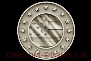 3D STL Model for CNC Router Carving Artcam Aspire USA Flag America Stars D265