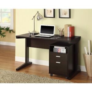 2-Piece Desk Set With Rolling File Cabinet, Brown