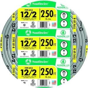 Southwire Solid CU UF-B W/G Wire 250-Ft 12/2 Gray