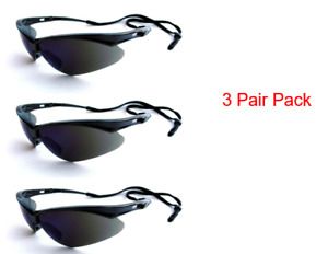 3 Pair Kleenguard Nemesis 3000356 25688 Safety Glasses Black Frame, Smoke Lens