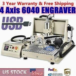 USB 4Axis Desktop 6040 CNC Router Engraver 1500W VFD Milling Engraving MachineUS