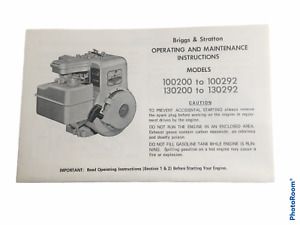 Briggs &amp; Stratton Operating and Maintenance Instructions Models 100200 to 100292