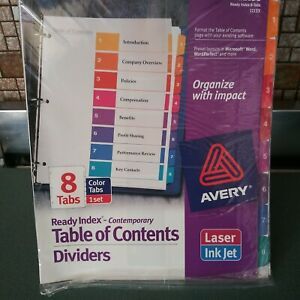Avery Ready Index 8 Table Of Contents Dividers--4 Sets--#1