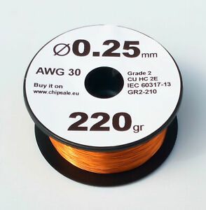 0.25 mm 30 AWG Gauge 220 gr ~490 m (1/2 lb) Magnet Wire Enameled Copper Coil