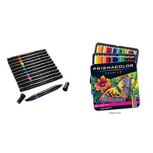 Prismacolor 3620 Premier Double-Ended Art MarkersFine and Chisel Tip &amp; 3598T 48