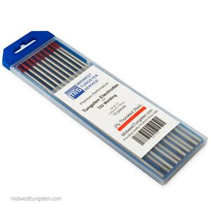 (10) Tungsten Electrode 2% Thoriated Welding Rod for TIG Welding 1/8&#034; x 7 Red