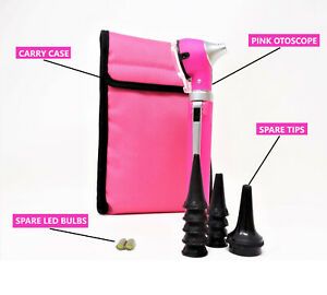 New Fiber Optic Pocket Otoscope Examination LED Diagnostic ENT Set Pink