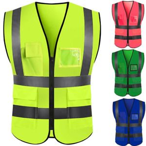 Hi Vis Viz Vest High Visibility Waistcoat For Phone &amp; ID Pockets Workwear Tops