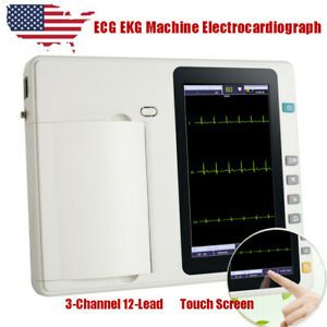 Color Display Digital 3-Channel 12-Lead Electrocardiograph ECG/EKG Machine FDA