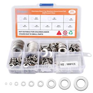 304 Stainless Steel Flat Washers Set 600PCS Assortment Kit 9 Sizes