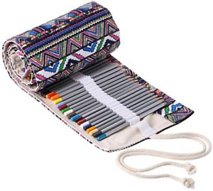 BTSKY Canvas Pencil Roll Wrap 108 Slot--Adult 108, 108 Slots Bohemian