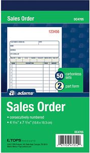 Adams Sales Order Book, 2-Part, Carbonless, White/Canary, 4-3/16 x 7-3/16
