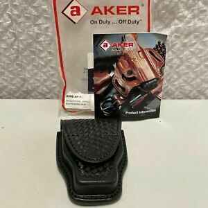 Aker A508-BP-HS Black Hidden Snap Leather Basketweave Hinged Handcuff Case