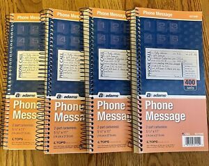 Adams Phone Message 2 part Carbonless 5 1/2 x 11&#034; Spiral 4 books / 1600 count
