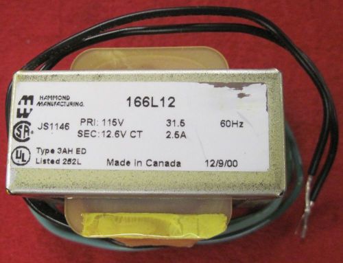 Hammond manufacturing 12.6 vct 2.5a transformer 166l12 - hm-520-nd for sale