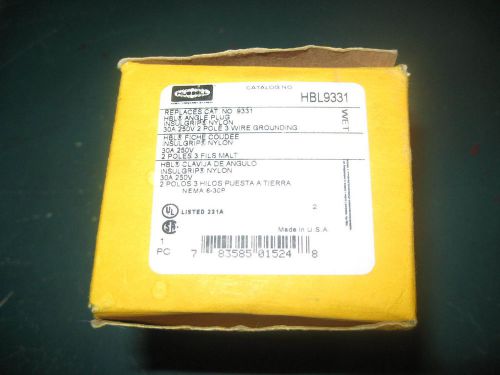 &#034; New in Box &#034; Hubbell Insulgrip Angle Straight Blade Plug  HBL9331 30A  250V