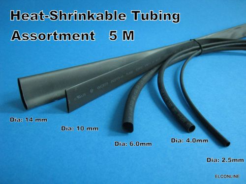 #A1 New Black Heat-Shrinkable Tubing Assortment Dia: 2.5mm - 14mm =  5M