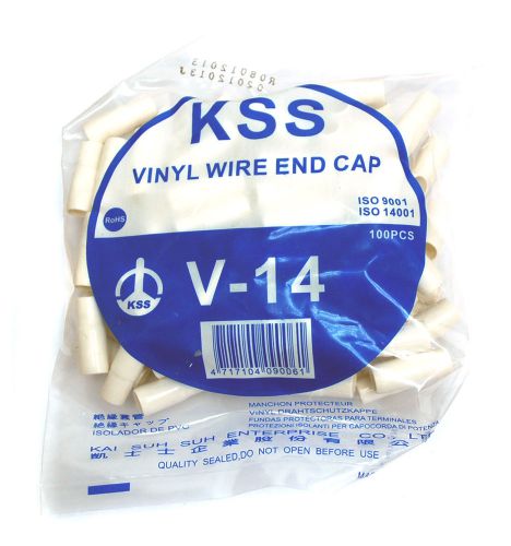 100pc Vinyl (soft flexible PVC) wire end cap V-14WE V-14 Color=White RoHS KSS