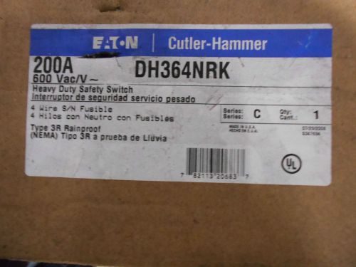 New eaton cutler hammer fusible safety switch 200 amp 600 volt dh364nrk fitty for sale