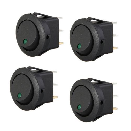 4 Mini Round Green LED Rocker Indicator Switch 3 Pin On-Off 12V DC