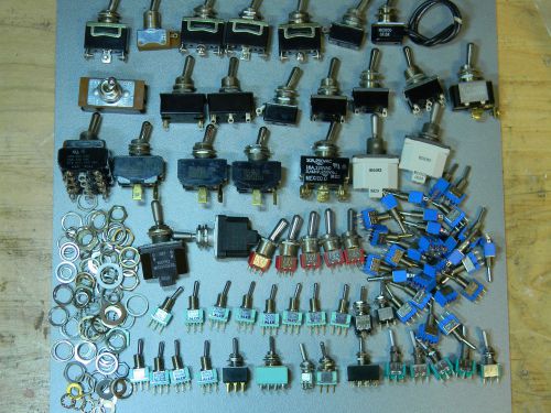 AVIATION QUALITY TOGGLE SWITCHES, LOT OF 80 PLUS OVER 100pcs SWITCH HARDWARE