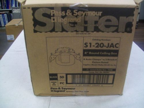 Box of (50) Pass &amp; Seymour S1-20-JAC 4&#034; Round Ceiling Plastic Box Fixture Rated