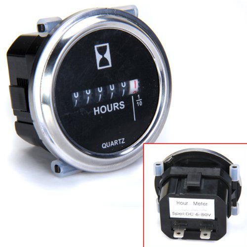 Hour Meter 6 to 80 Volts DC - Round Silvery Trim Ring gift