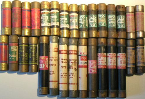 30 assorted fuses eco  buss shawmut eagle gould  kon 35 non 60  tested nos for sale